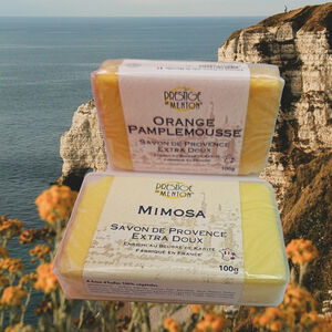 Two Prestige De Menton Soaps Made In France 100g Mimosa & Orange Pamplemousse